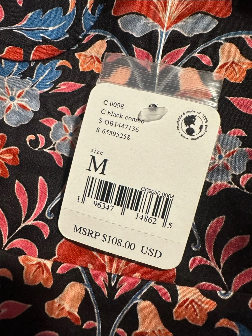 Free People Black Floral Mini Dress with Red and Blue Flowers